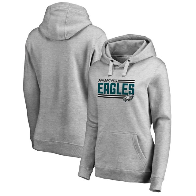 Women Philadelphia Eagles NFL Pro Line by Fanatics Branded Ash Iconic Collection On Side Stripe Pullover Hoodie 90Hou